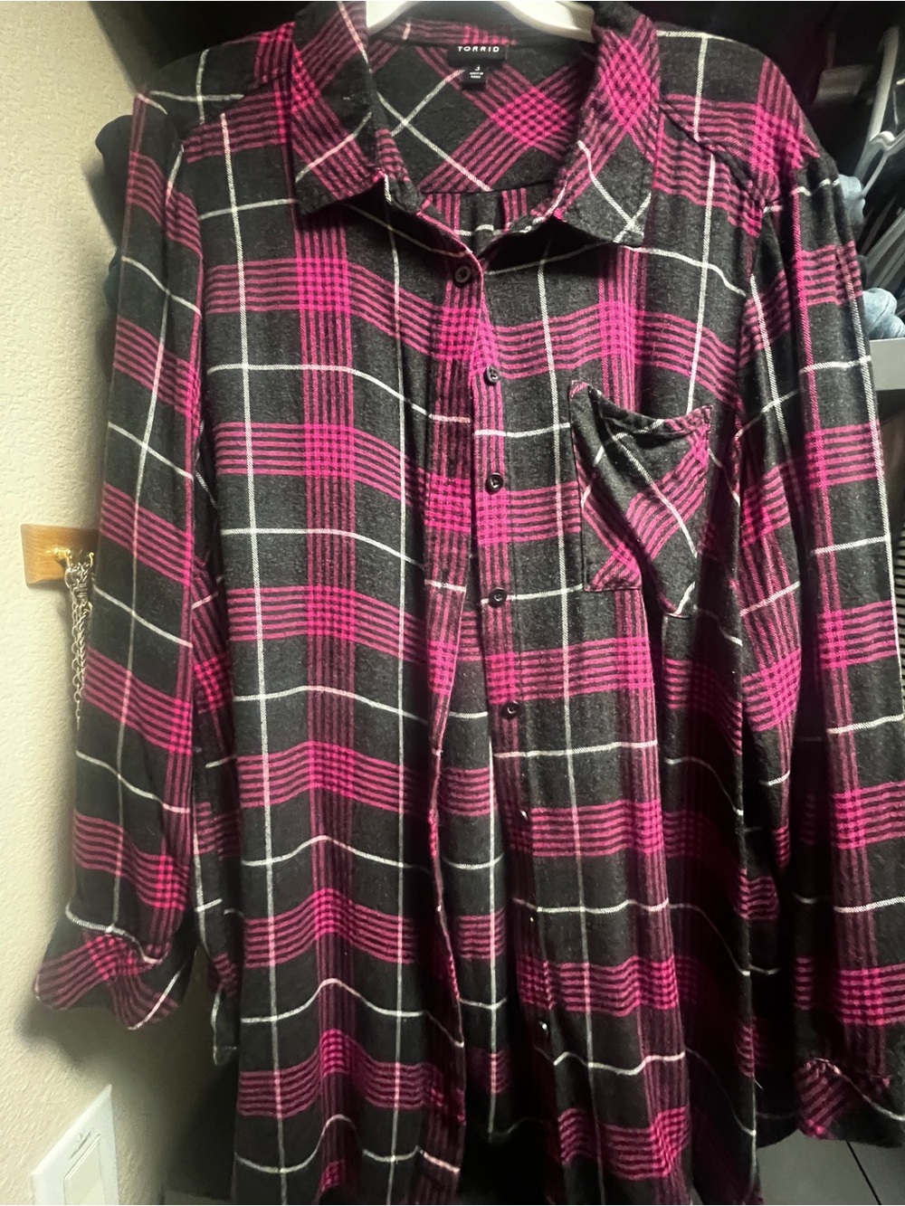TORRID- Black and Fuchsia Plaid Shirt Jacket- Lightweight